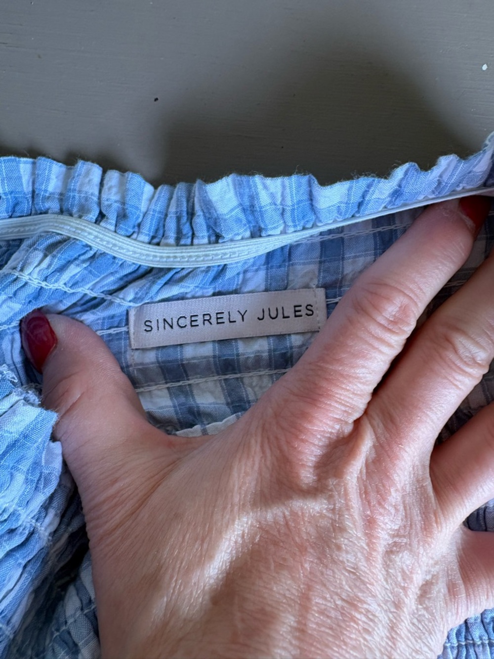 Sincerely Jules Blue and White Smocked Ruffle Shorts - Picture 5 of 5